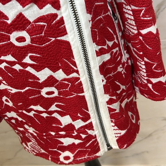 Free People Devil’s Alley Red and White embroidered moto jacket - Picture 8 of 13